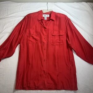 NWOT Vintage Louise Paris Sz Small Women's 100% Silk‎ Red Long Sleeve Button Up